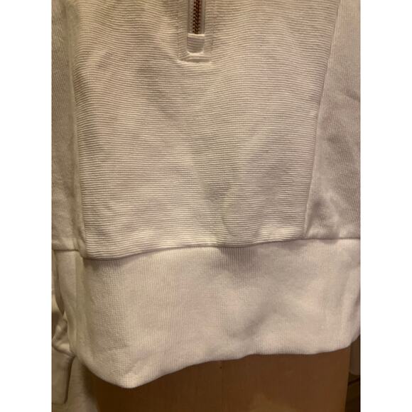 Women's White Ribbed Half Zip Cropped Pullover Sweatshirt Top NWT Size L - Picture 10 of 13